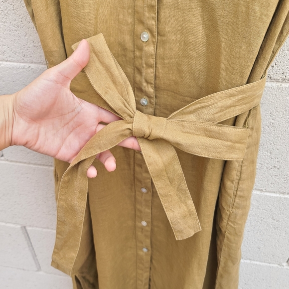 Faherty | Linen Laguna Sleeveless Midi Shirt Dress in Dull Gold Size Large - Picture 4 of 9
